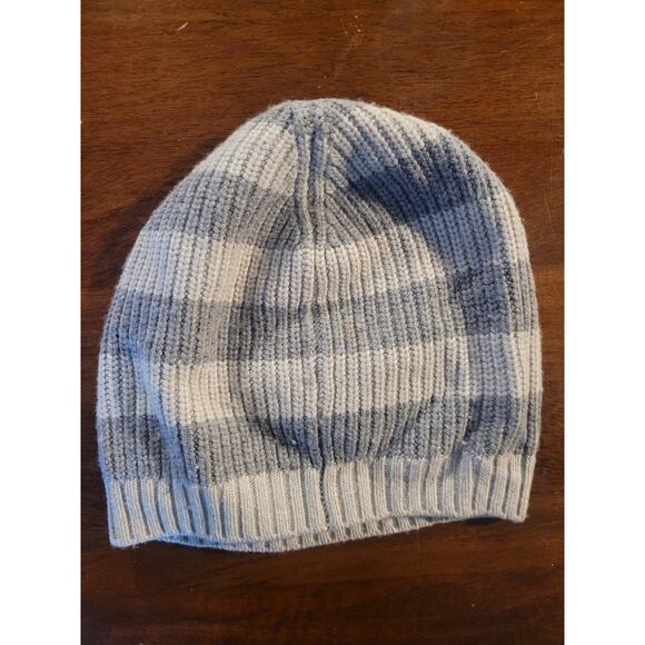 J. Crew Cashmere Blend Gray Striped Wool Blend Beanie Hat - Picture 2 of 7